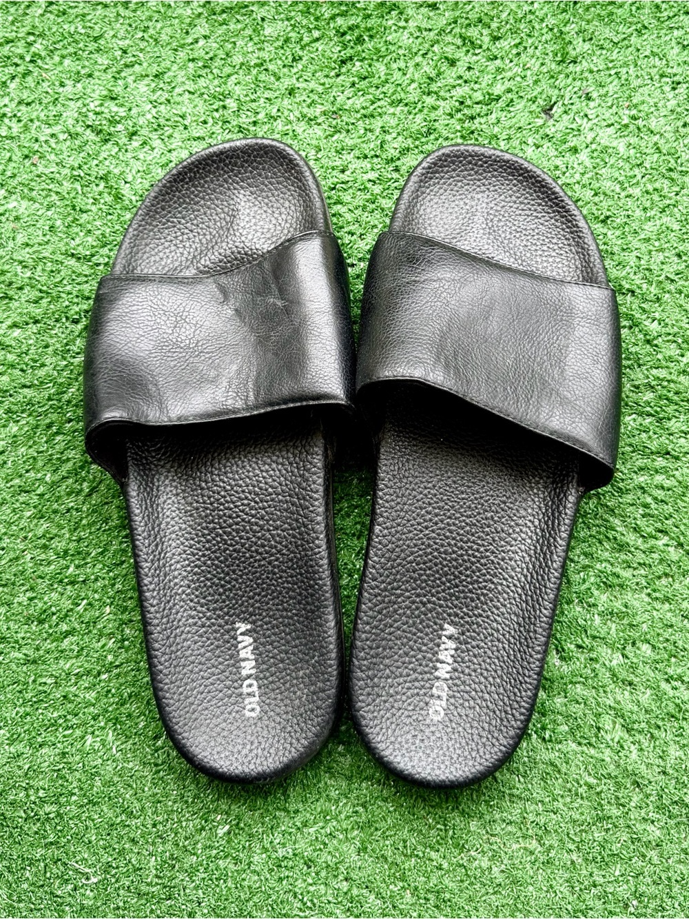 Old Navy Black Faux Leather Single Strap Slide Sandals Women's US 10-11 Casual F